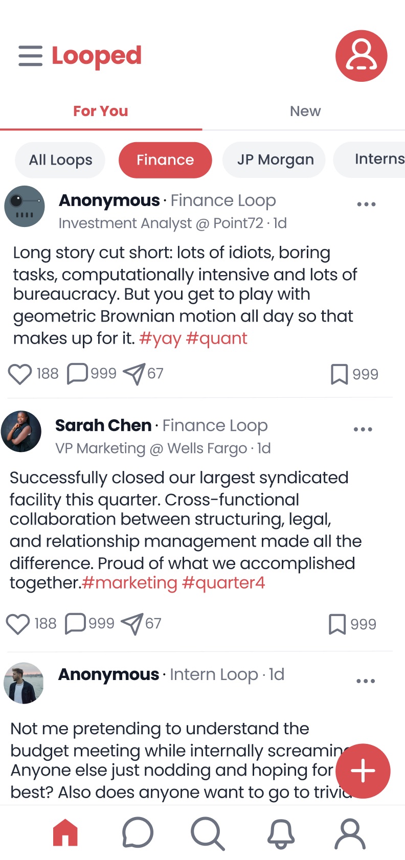 Looped app interface